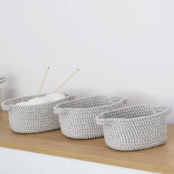 Edison Grey Set Of 3 Oval Cotton Rope Storage Baskets -Julian Charles 13 101 6