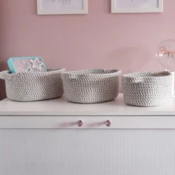 Edison Grey Set Of 3 Oval Cotton Rope Storage Baskets -Julian Charles 13 101 7