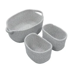 Edison Grey Set Of 3 Rectangular Rope Storage Baskets With Handles