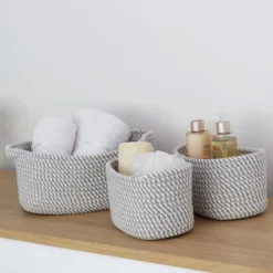 Edison Grey Set Of 3 Rectangular Rope Storage Baskets With Handles -Julian Charles 13 102 6