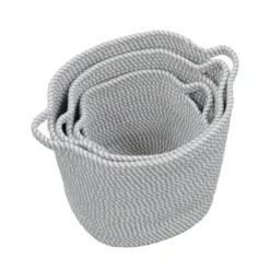 Edison Grey Set Of 3 Round Cotton Rope Storage Baskets -Julian Charles 13 104 2