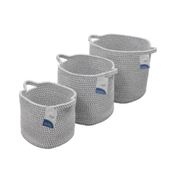 Edison Grey Set Of 3 Round Cotton Rope Storage Baskets -Julian Charles 13 104 6