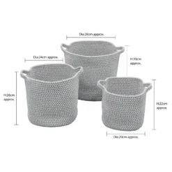 Edison Grey Set Of 3 Round Cotton Rope Storage Baskets -Julian Charles 13 104 7