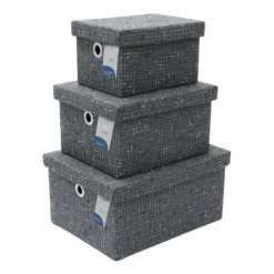 Shadow Set Of 3 Rectangular Fabric Storage Boxes With Lids -Julian Charles 13 442 7