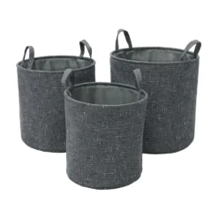 Shadow Set Of 3 Round Fabric Storage Baskets