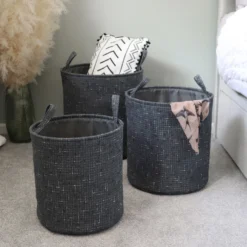 Shadow Set Of 3 Round Fabric Storage Baskets -Julian Charles 13 448 6