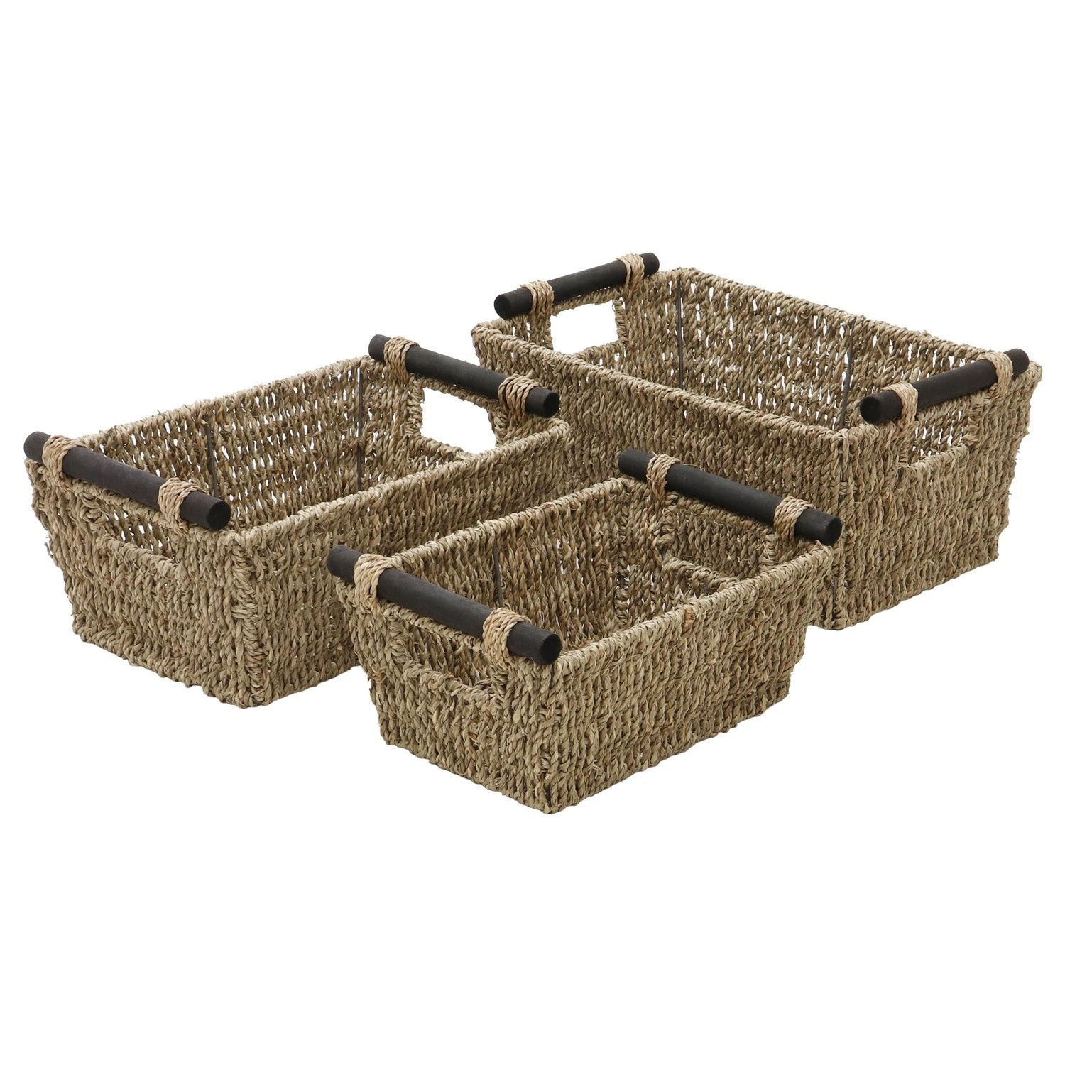 Seagrass Set Of 3 Rectangular Storage Baskets (Wood Handles) 1 Seagrass Set Of 3 Rectangular Storage Baskets (Wood Handles)
