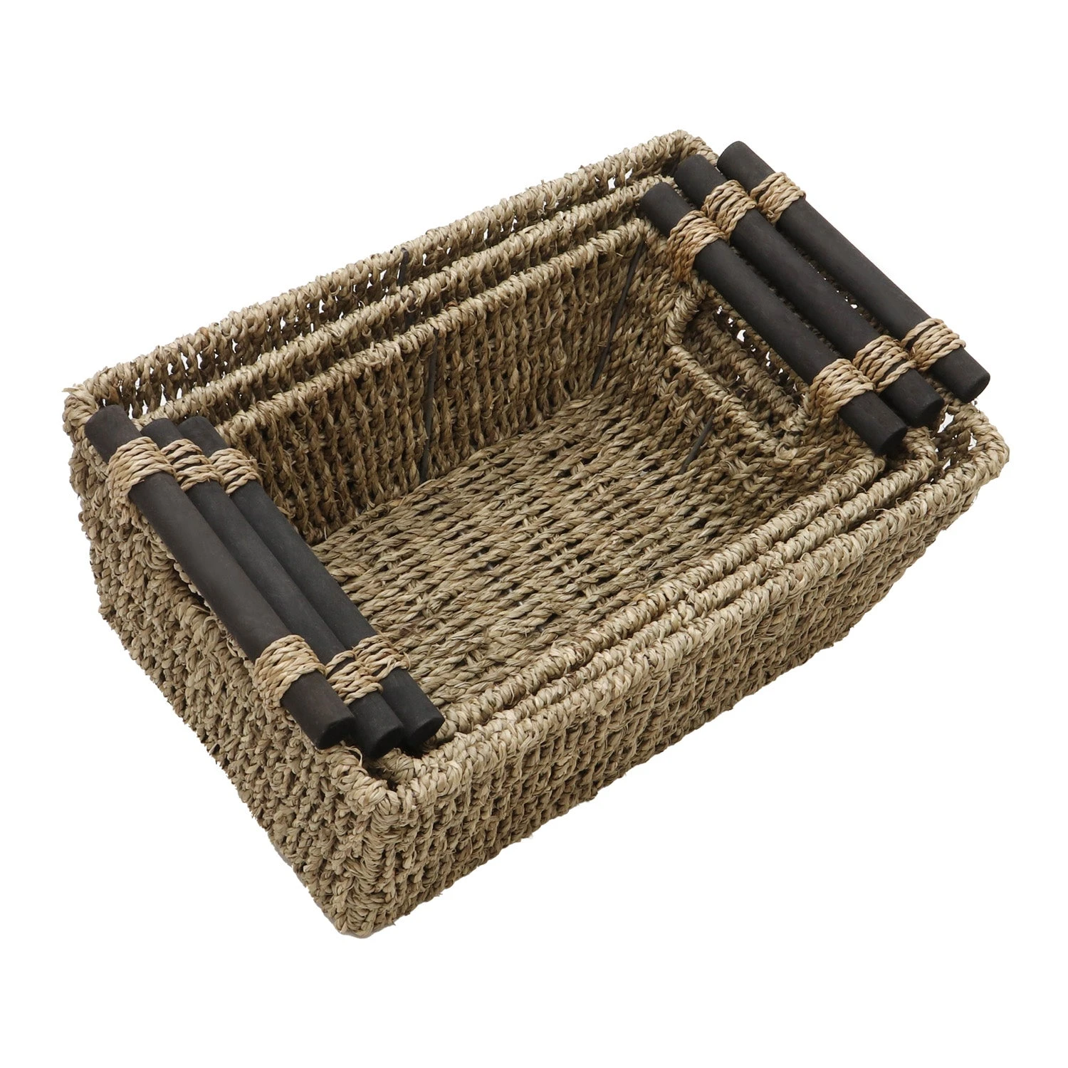 Seagrass Set Of 3 Rectangular Storage Baskets (Wood Handles) 5 Seagrass Set Of 3 Rectangular Storage Baskets (Wood Handles) - Image 5