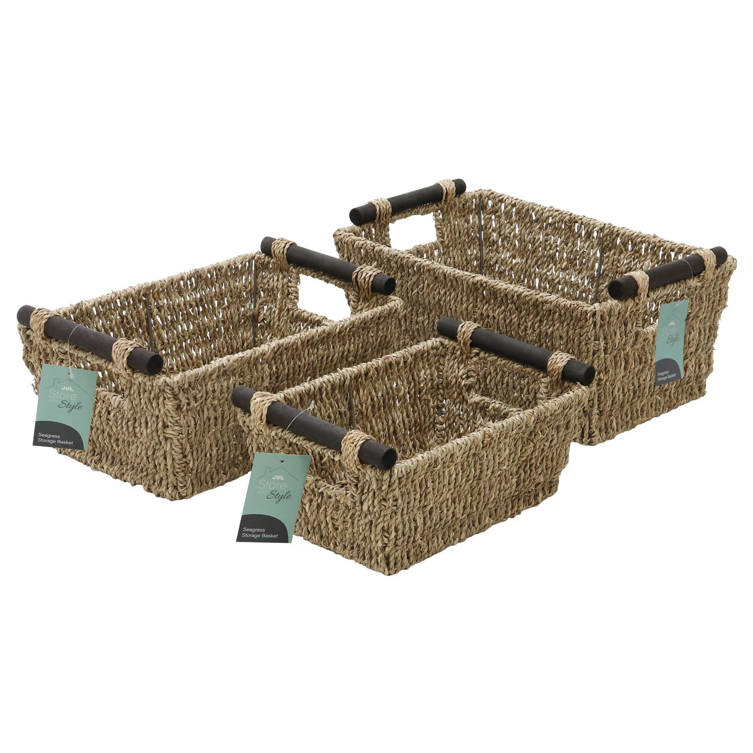 Seagrass Set Of 3 Rectangular Storage Baskets (Wood Handles) 8 Seagrass Set Of 3 Rectangular Storage Baskets (Wood Handles) - Image 8