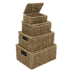 Seagrass Set Of 4 Rectangular Lidded Storage Baskets