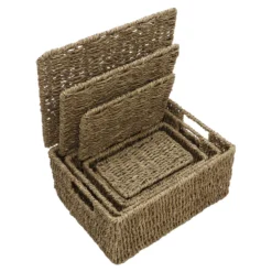 Seagrass Set Of 4 Rectangular Lidded Storage Baskets -Julian Charles 15 413 5
