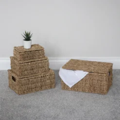 Seagrass Set Of 4 Rectangular Lidded Storage Baskets -Julian Charles 15 413 6