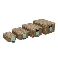 Seagrass Set Of 4 Rectangular Lidded Storage Baskets -Julian Charles 15 413 7
