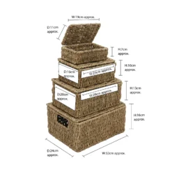 Seagrass Set Of 4 Rectangular Lidded Storage Baskets -Julian Charles 15 413 8