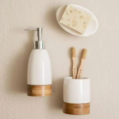 Earth 3 Piece Bamboo And Dolomite Bathroom Set