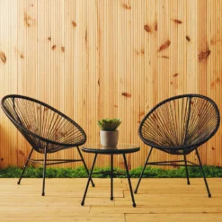 Miami Black Rattan 3 Piece Patio Set