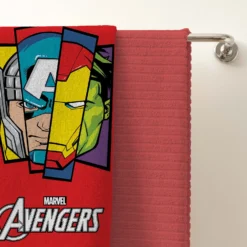 Disney Avengers Badge Cotton Towel -Julian Charles 2 DMAAVBTW001UK AVENGERS BADGE TOWEL LIFESTYLE SHOT 2