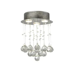 3 Light Chrome Ceiling Flush Light With Acrylic Drops