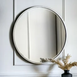 Higgins Antique Silver Round Mirror 80cm