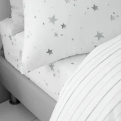 Bianca Grey Stars Kids 100% Cotton (25cm) Fitted Sheet -Julian Charles 55655 STARSFITTEDSHEETIMAGE2