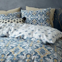 Pineapple Elephant Inara Ikat Indigo Blue Reversible Duvet Cover Set -Julian Charles 56838 INARA IKAT DUVET SET IMAGE 4