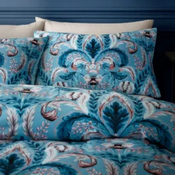 Bridgerton By Catherine Lansfield Regency Damask Teal Velvet Duvet Set -Julian Charles 57159 REGENCY DAMASK DUVET SET TEAL IMAGE 2