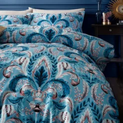 Bridgerton By Catherine Lansfield Regency Damask Teal Velvet Duvet Set -Julian Charles 57159 REGENCY DAMASK DUVET SET TEAL IMAGE 3