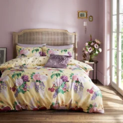 Bridgerton By Catherine Lansfield Wisteria Bouquet Yellow Duvet Set