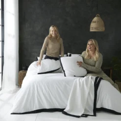 Style Sisters Ivory With Black Border Textured Cotton Duvet Set