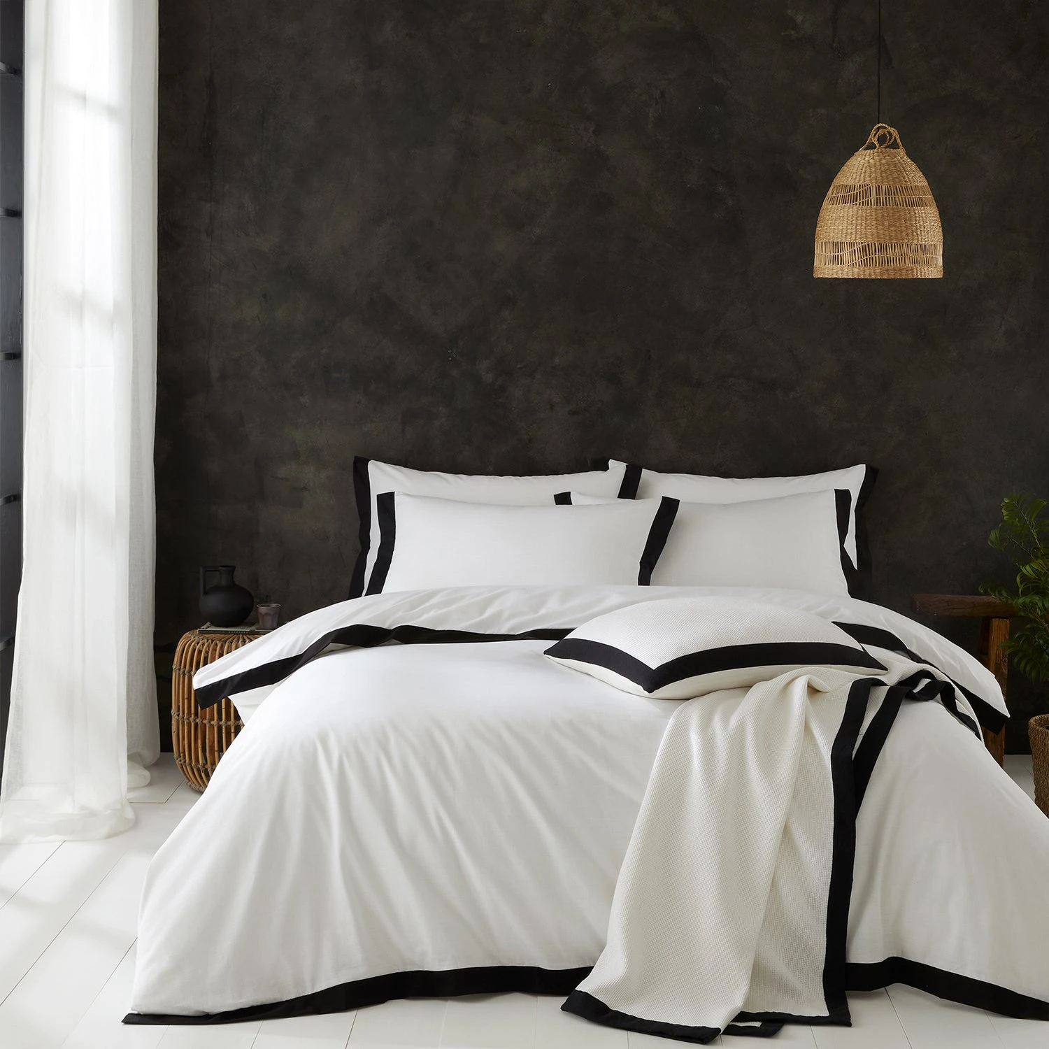 Style Sisters Ivory With Black Border Textured Cotton Duvet Set 2 Style Sisters Ivory With Black Border Textured Cotton Duvet Set - Image 2