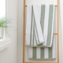 Bianca Reversible Stripe Sage Green Jacquard Towels