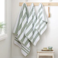 Bianca Reversible Stripe Sage Green Jacquard Towels -Julian Charles 58182 REVERSIBLE JACQUARD TOWELS SAGE GREEN IMAGE 4