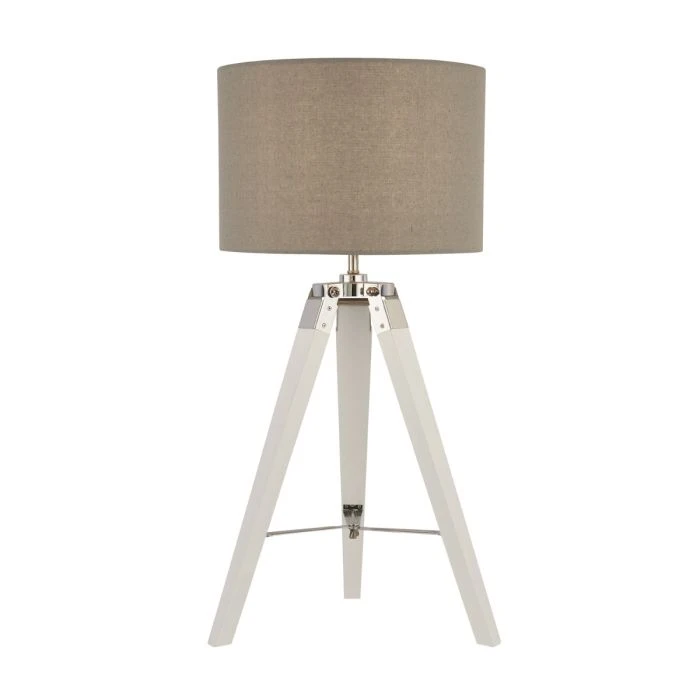 White Base Table Lamp With Pale Grey Line Shade 1 White Base Table Lamp With Pale Grey Line Shade