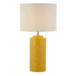 Ochre Textured Ceramic Table Lamp With White Shade