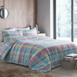 Applecross Pastel Check Brushed Cotton Duvet Set