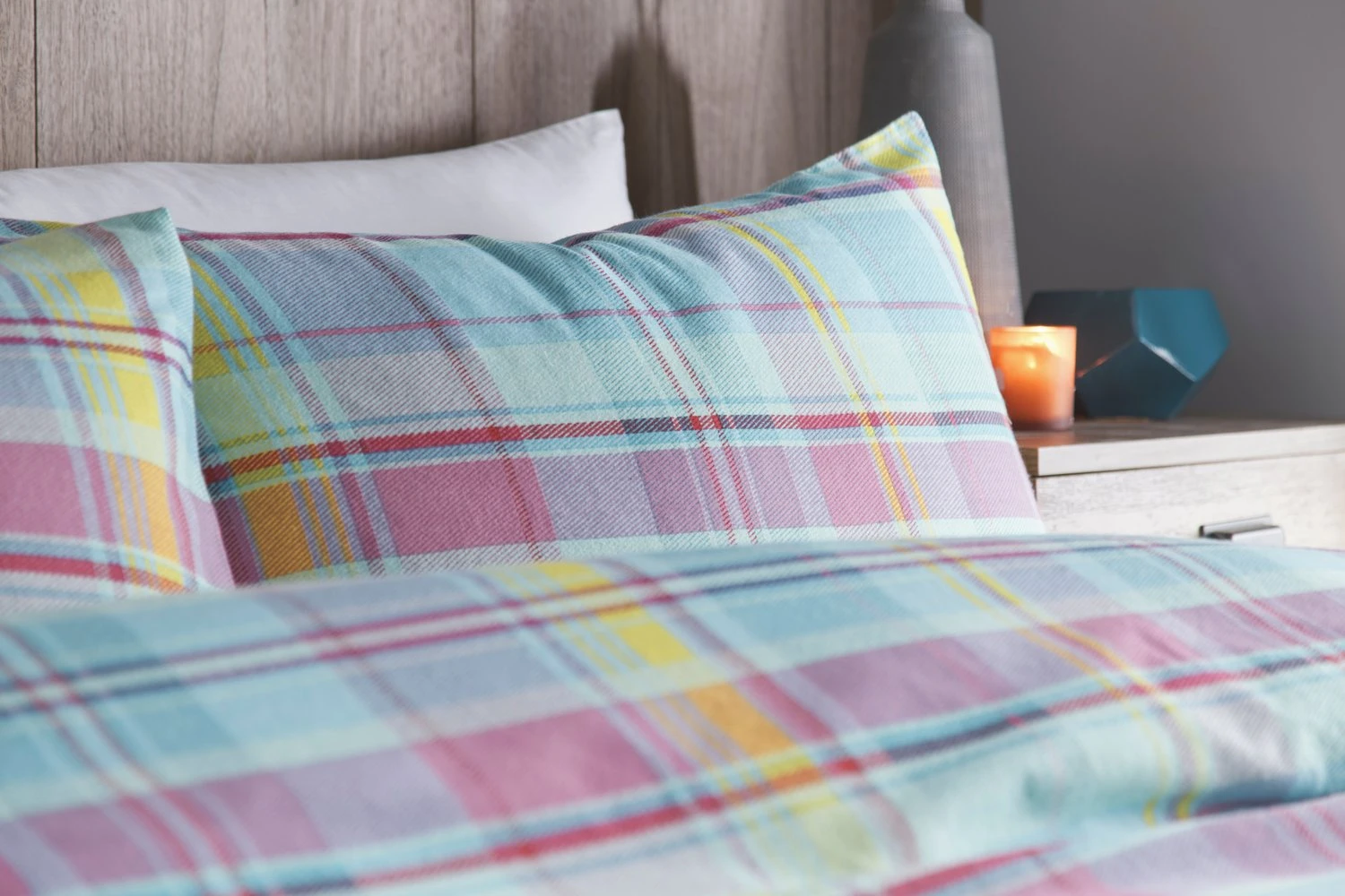 Applecross Pastel Check Brushed Cotton Duvet Set 5 Applecross Pastel Check Brushed Cotton Duvet Set - Image 5