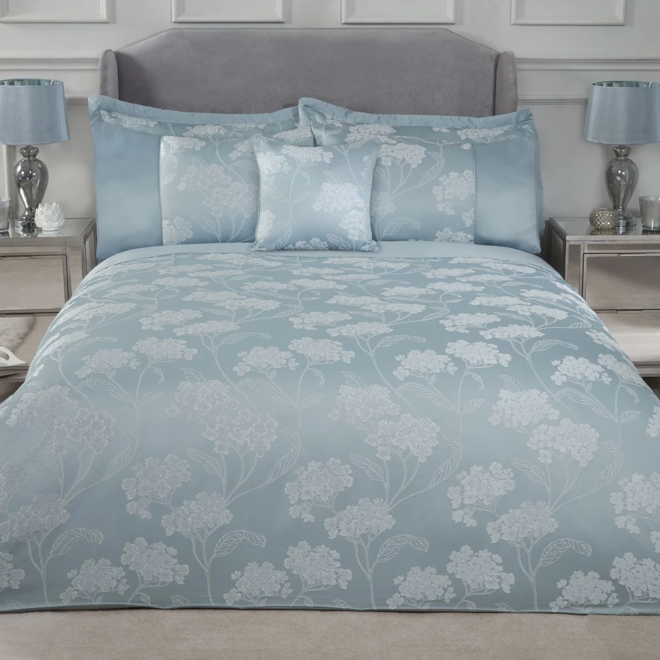 Blossom Duck Egg Embellished Jacquard Duvet Set 2 Blossom Duck Egg Embellished Jacquard Duvet Set - Image 2