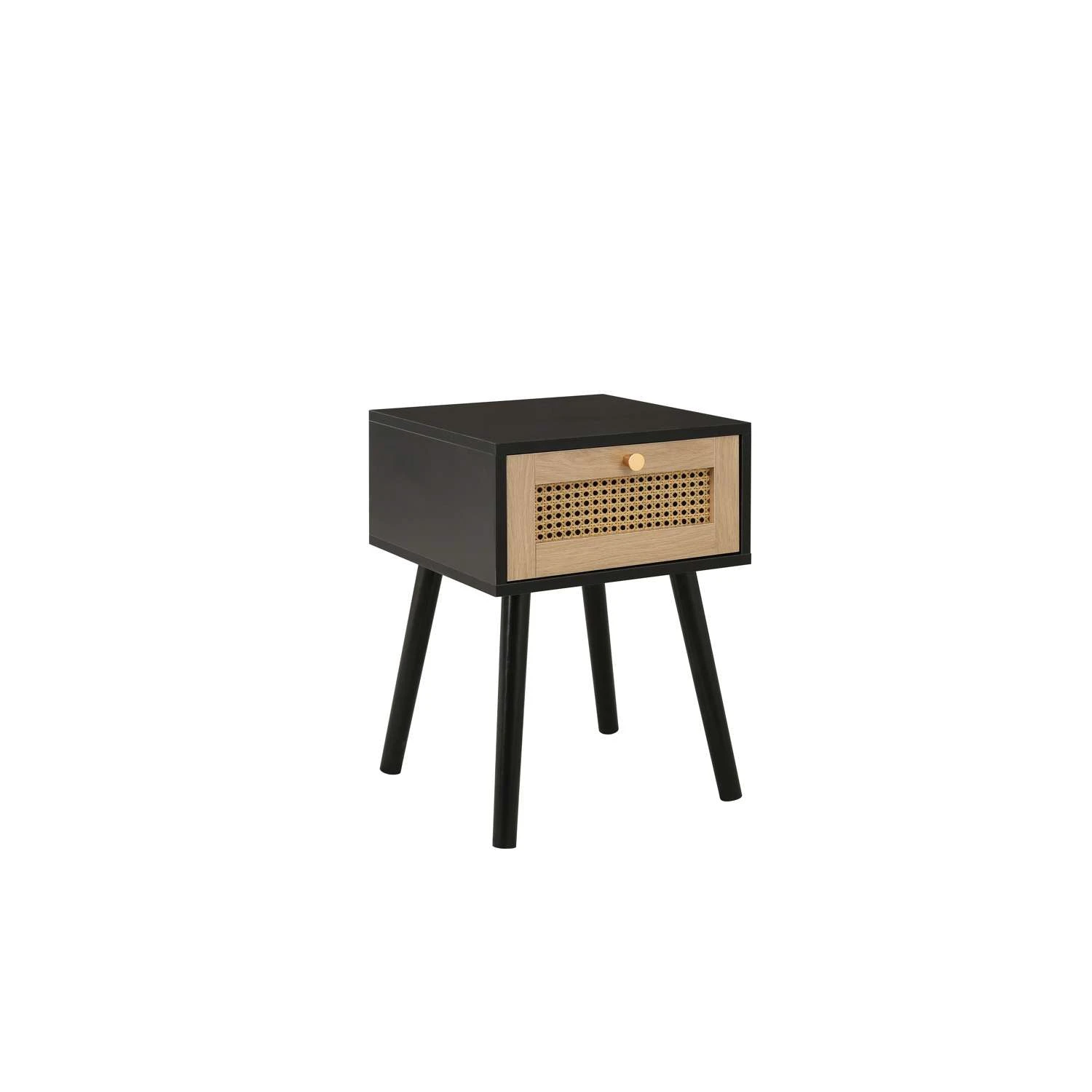 Croxley Black & Oak 1 Drawer Rattan Bedside Table 4 Croxley Black & Oak 1 Drawer Rattan Bedside Table - Image 4