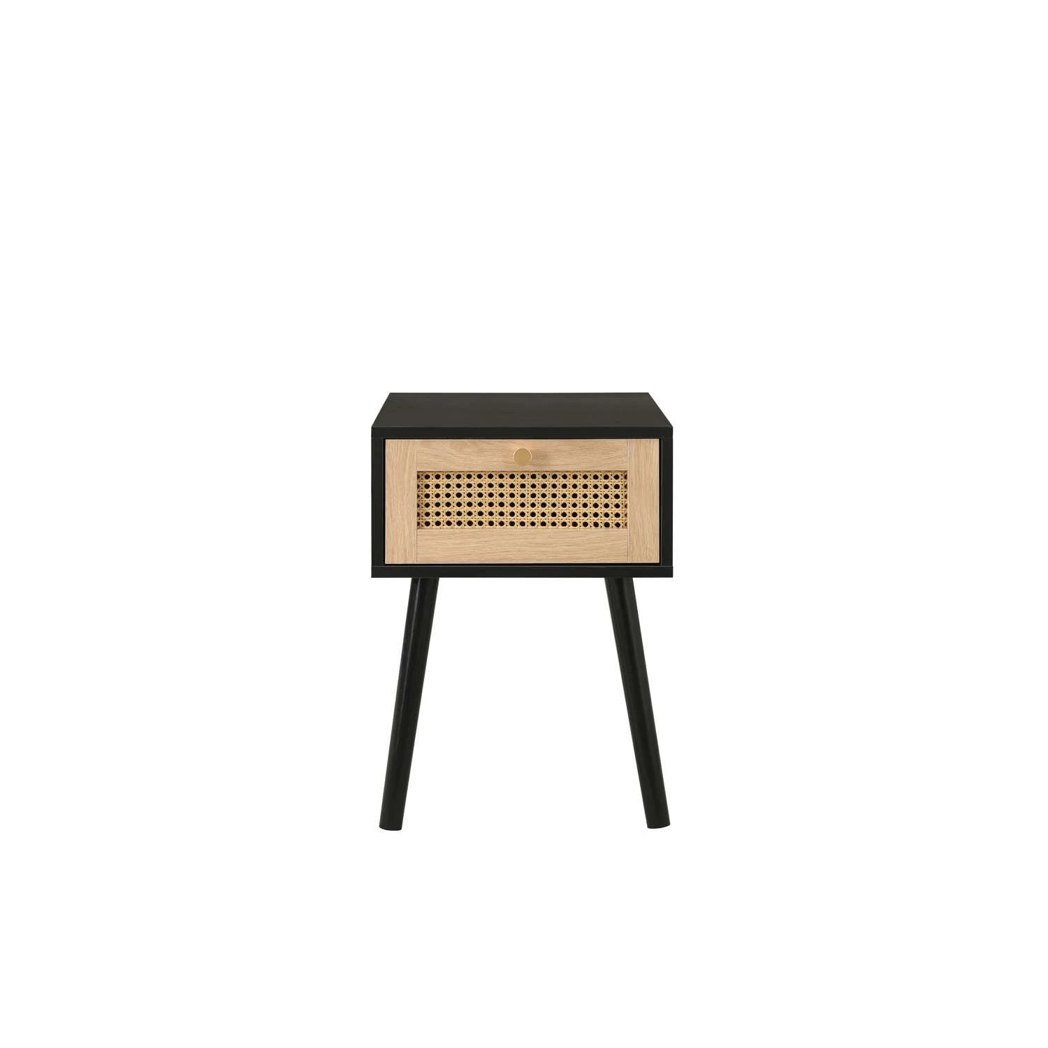 Croxley Black & Oak 1 Drawer Rattan Bedside Table 6 Croxley Black & Oak 1 Drawer Rattan Bedside Table - Image 6
