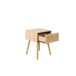 Croxley Oak 1 Drawer Rattan Bedside Table -Julian Charles CROR1BSOAK Croxley1DrawerBedside AN DrawersOpen