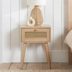 Croxley Oak 1 Drawer Rattan Bedside Table
