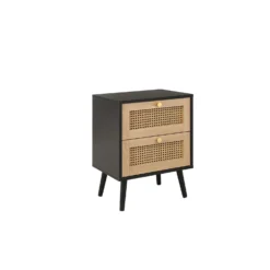 Croxley Black & Oak 2 Drawer Rattan Bedside Table -Julian Charles CROR2BSBLK Croxley2DrawerBedsideBlack AN