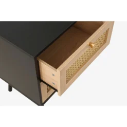 Croxley Black & Oak 2 Drawer Rattan Bedside Table -Julian Charles CROR2BSBLK Croxley2DrawerBedsideBlack DrawerFeature