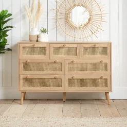 Croxley Oak 7 Drawer Rattan Chest