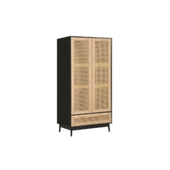 Croxley Black & Oak 2 Door 1 Drawer Rattan Wardrobe -Julian Charles CRORWD21BLK Croxley2Door1DrawerWardrobe AN