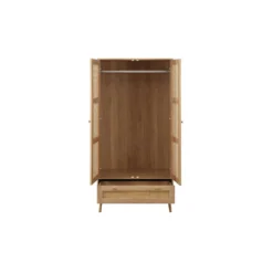 Croxley Oak 2 Door 1 Drawer Rattan Wardrobe -Julian Charles CRORWD21OAK Croxley2Door1DrawerWardrobe FR DrawersOpen