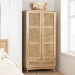 Croxley Oak 2 Door 1 Drawer Rattan Wardrobe