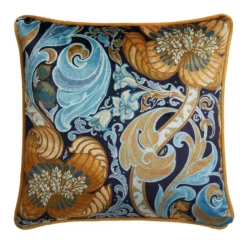 Laurence Llewelyn-Bowen Down The Dilly Ochre/Blue Velvet Cushion (43cm X 43cm) -Julian Charles Down the Dilly Cushion Ochre 02