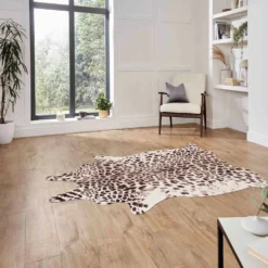 Faux Leopard Print Brown Rug