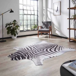 Faux Zebra Print Black/White Rug